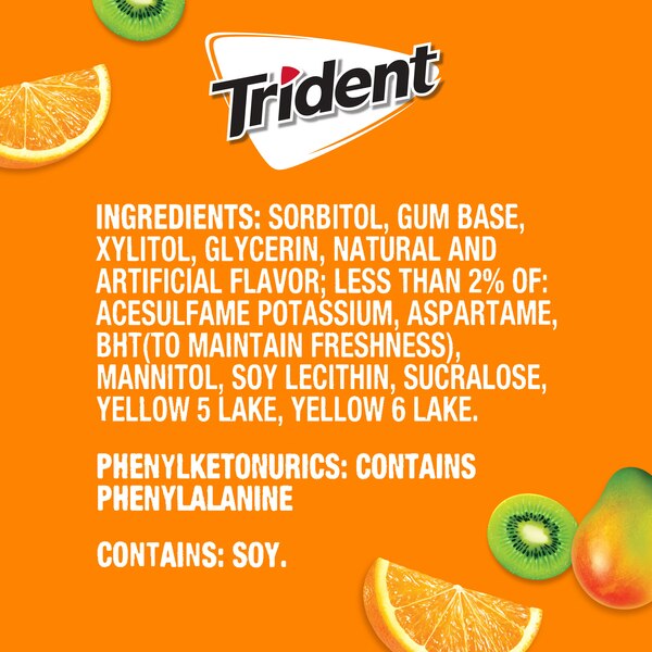 Trident Sugar Free Gum, Tropical Twist, 14 ct