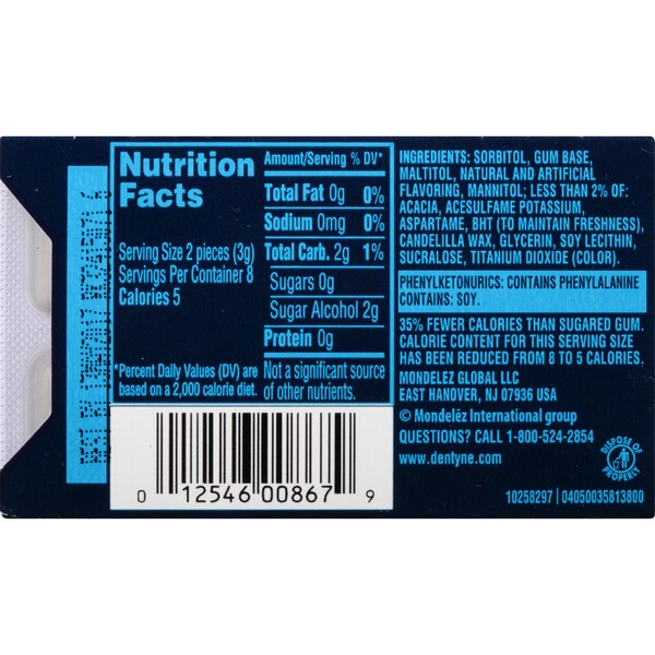Dentyne Ice Sub Zero Sugar Free Gum, Glacier Mint, 16 ct