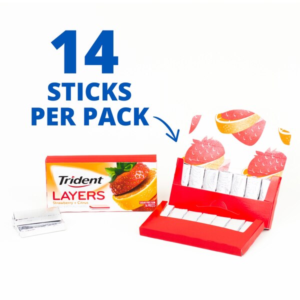 Trident Layers Wild Strawberry & Tangy Citrus Sugar Free Gum, 14 ct
