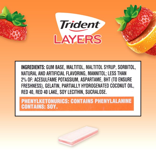 Trident Layers Wild Strawberry & Tangy Citrus Sugar Free Gum, 14 ct