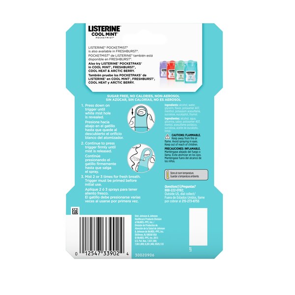 Listerine Pocketmist Breath Spray, Cool Mint, 0.26 OZ, 2 CT