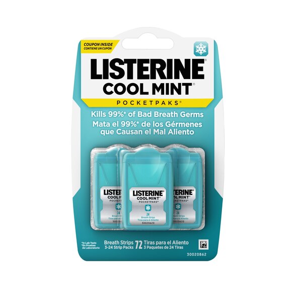 Listerine Pocketpaks Breath Strips, Cool Mint, 24 CT, 3 Pack