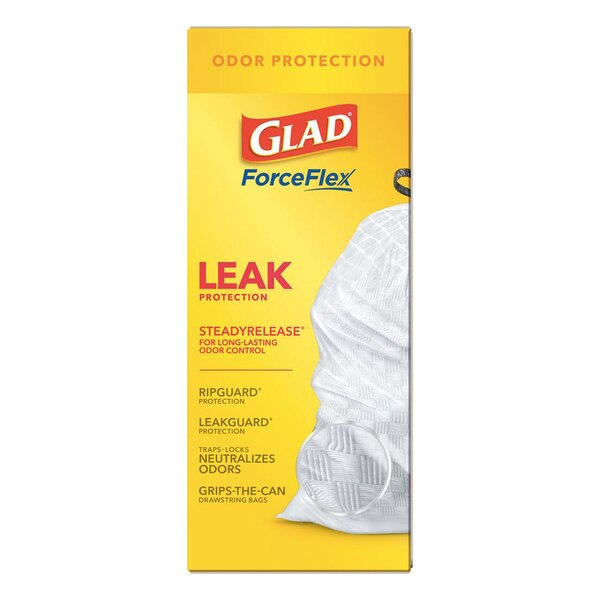 Glad Forceflex Scented Tall Kitchen Drawstring Trash Bags, Gain Lavender, White, 13 Gallon, 22 CT
