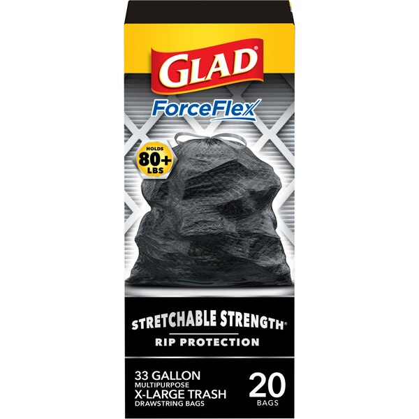 Glad ForceFlex Drawstring Extra-Large Trash Bags, 33 Gal, 20 ct