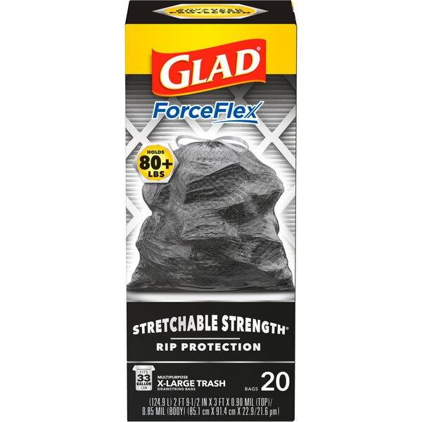 Glad ForceFlex Drawstring Extra-Large Trash Bags, 33 Gal, 20 ct