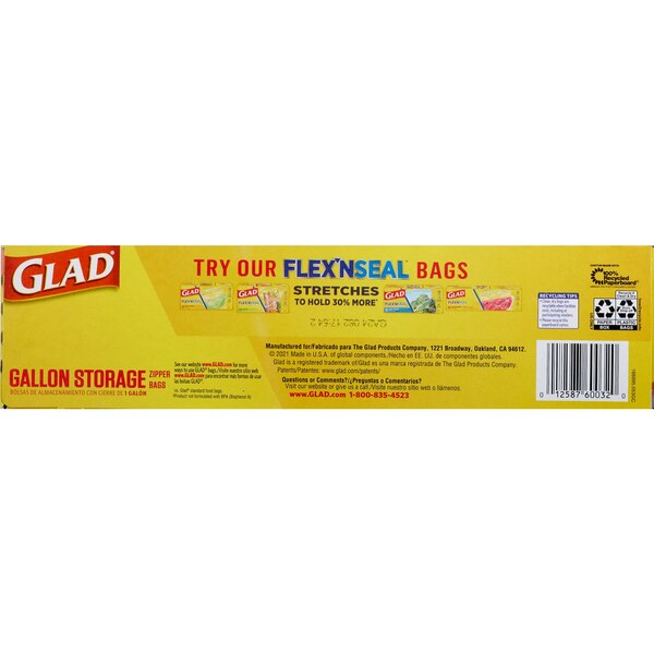 Glad Food Storage Zipper Bags, Gallon, 40 CT
