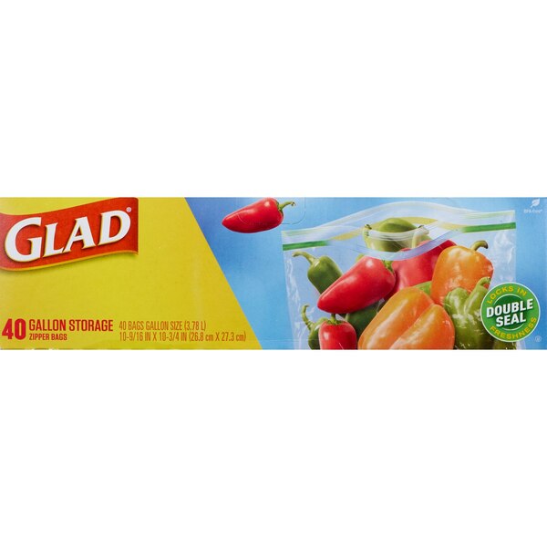 Glad Food Storage Zipper Bags, Gallon, 40 CT