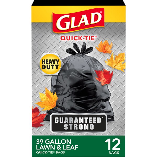 Glad Quick-Tie Lawn and Leaf Bags, 39 Gal, 12 ct