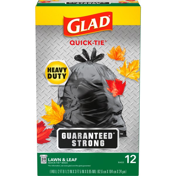 Glad Quick-Tie Lawn and Leaf Bags, 39 Gal, 12 ct