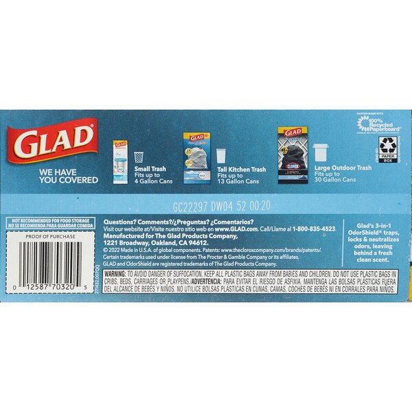 Glad ForceFlex Plus Tall Kitchen Drawstring Trash Bags, Fresh Clean Scent, 13 Gallon, 34 ct