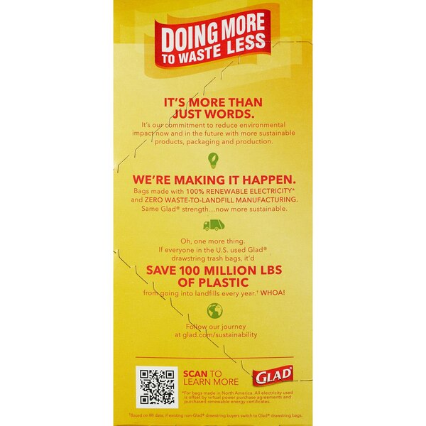 Glad ForceFlex Plus Tall Kitchen Drawstring Trash Bags, Fresh Clean Scent, 13 Gallon, 34 ct