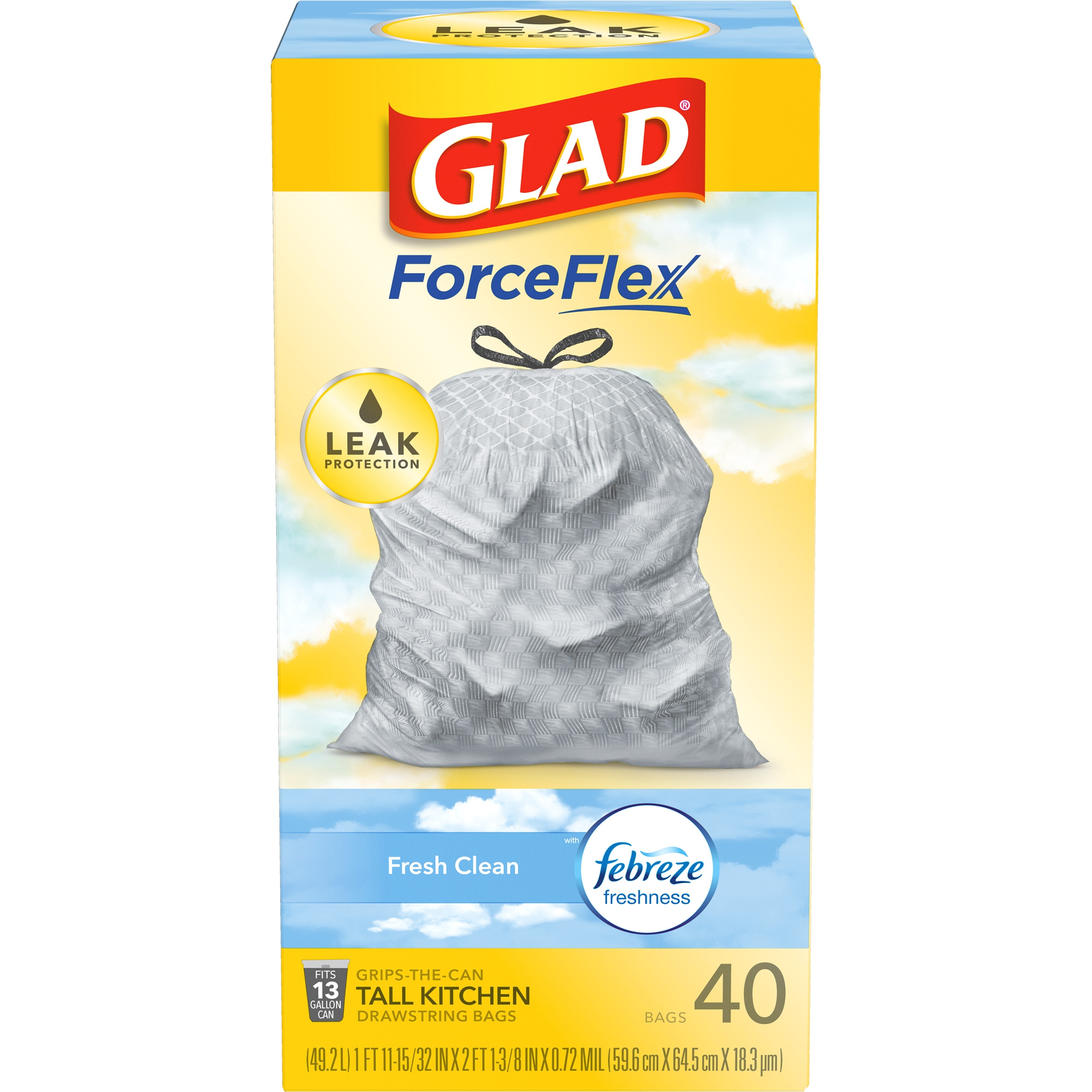 Glad ForceFlex Tall Kitchen Trash Bags, 13 Gal Drawstring, scented