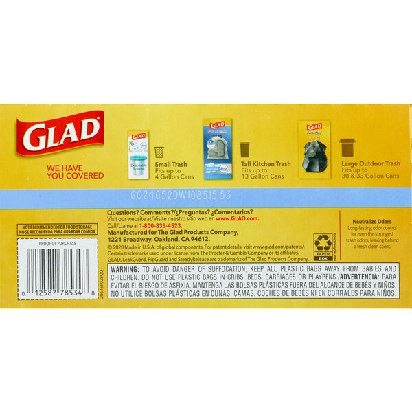Glad ForceFlex Scented Tall Kitchen Drawstring Trash Bags, Fresh Clean, Gray, 13 Gallon, 80 CT