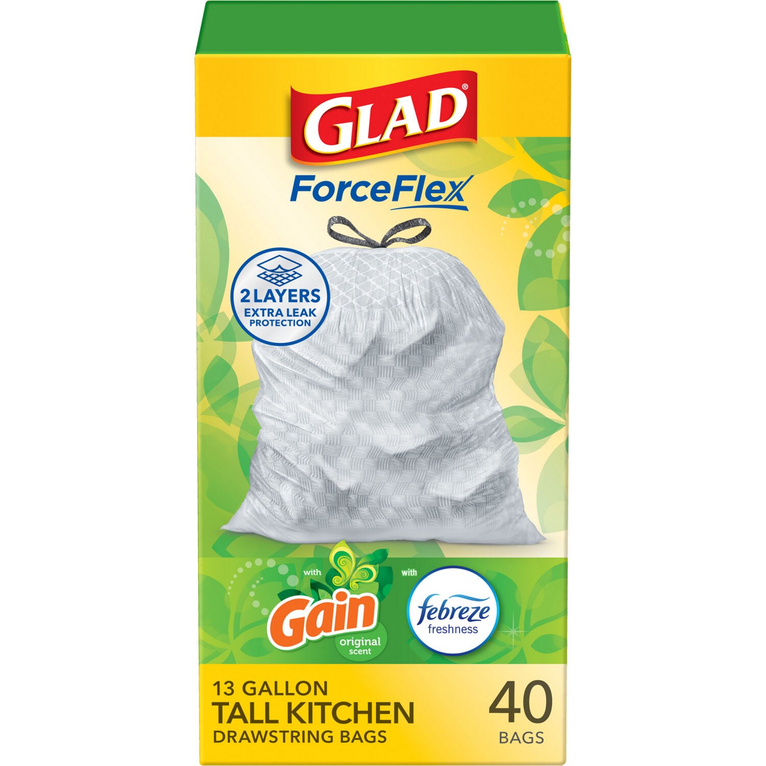 Glad ForceFlex Tall Kitchen Trash Bags, 13 Gal Drawstring, scented