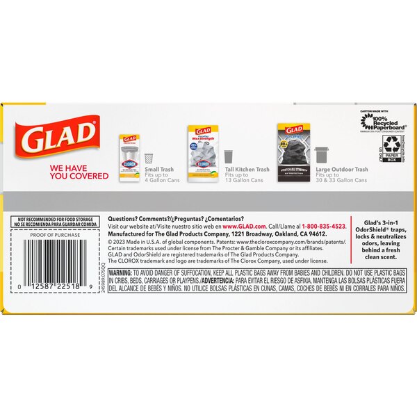 Glad Forceflex Plus Tall Kitchen Drawstring Trash Bags, Unscented, White, 13 Gallon, 34 ct