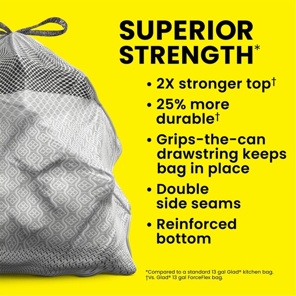 Glad Forceflex Plus Tall Kitchen Drawstring Trash Bags, Unscented, White, 13 Gallon, 34 ct