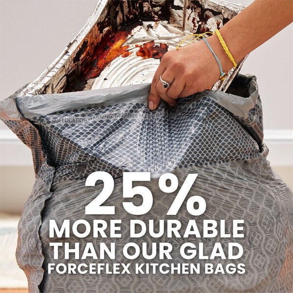 Glad Forceflex Plus Tall Kitchen Drawstring Trash Bags, Unscented, White, 13 Gallon, 34 ct