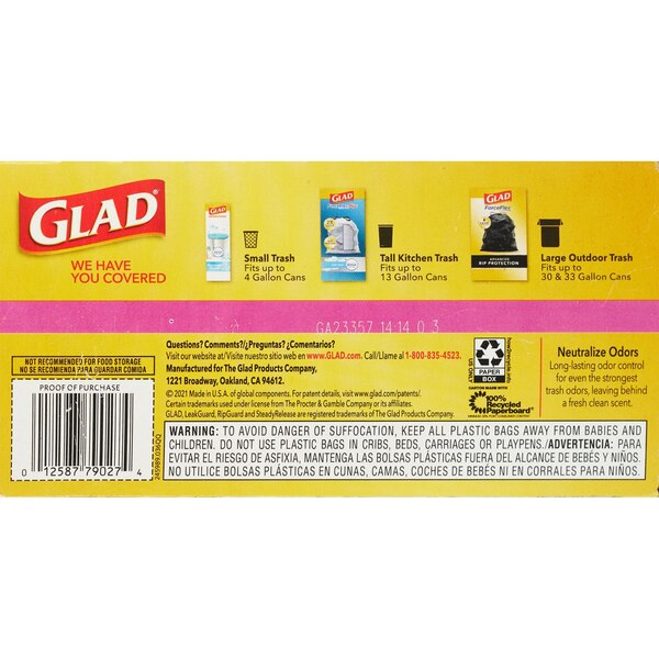 Glad ForceFlex Unscented Tall Kitchen Drawstring Trash Bags, White, 13 Gallon, 34 ct