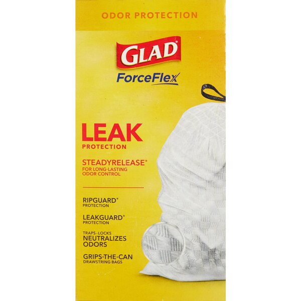 Glad ForceFlex Unscented Tall Kitchen Drawstring Trash Bags, White, 13 Gallon, 34 ct
