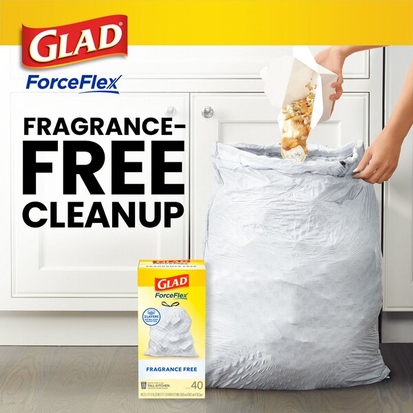 Glad ForceFlex Tall Kitchen Drawstring Trash Bags, 13 Gal, Fragrance Free, 40 ct