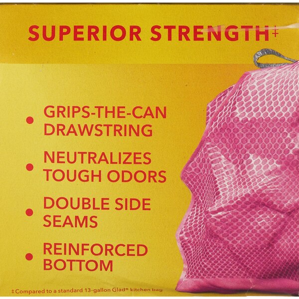 Glad ForceFlex MaxStrength Tall Kitchen Drawstring Trash Bags, Cherry Blossom, Pink, 13 Gallon, 34 CT