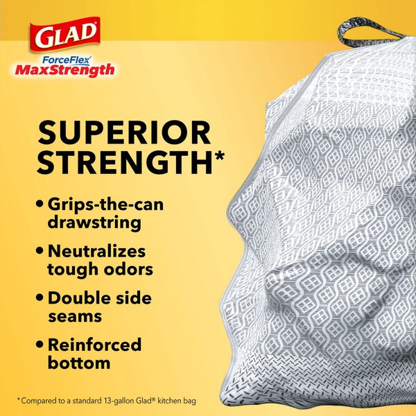 Glad ForceFlex MaxStrength With Clorox Kitchen Trash Bags, 13 Gal, 34 ct