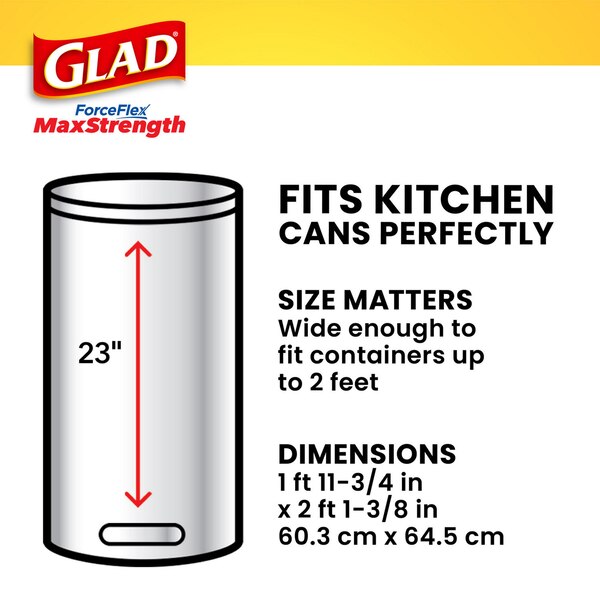 Glad ForceFlex MaxStrength With Clorox Kitchen Trash Bags, 13 Gal, 34 ct