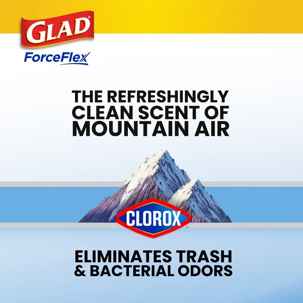 Glad ForceFlex Drawstring Trash Bags with Clorox, 30 Gal, Mountain Air, 25 ct