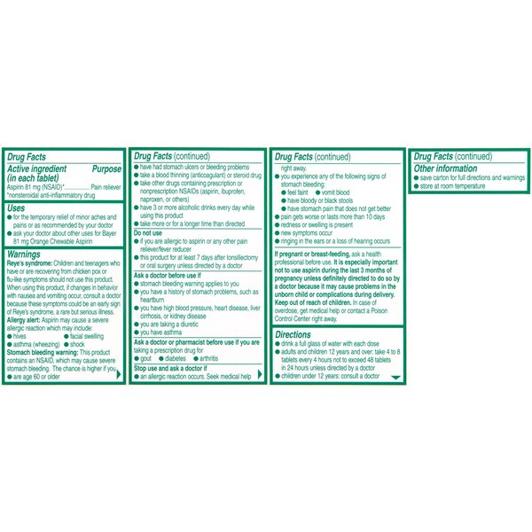 Bayer Low Dose Aspirin 81 MG Chewable Tablets, 36 CT