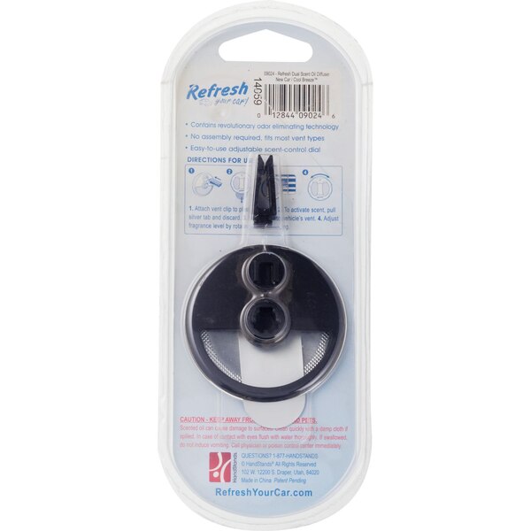 Refresh Your Car! Odor Eliminating Dual-Scented Oil Diffuser, New Car & Cool Breeze
