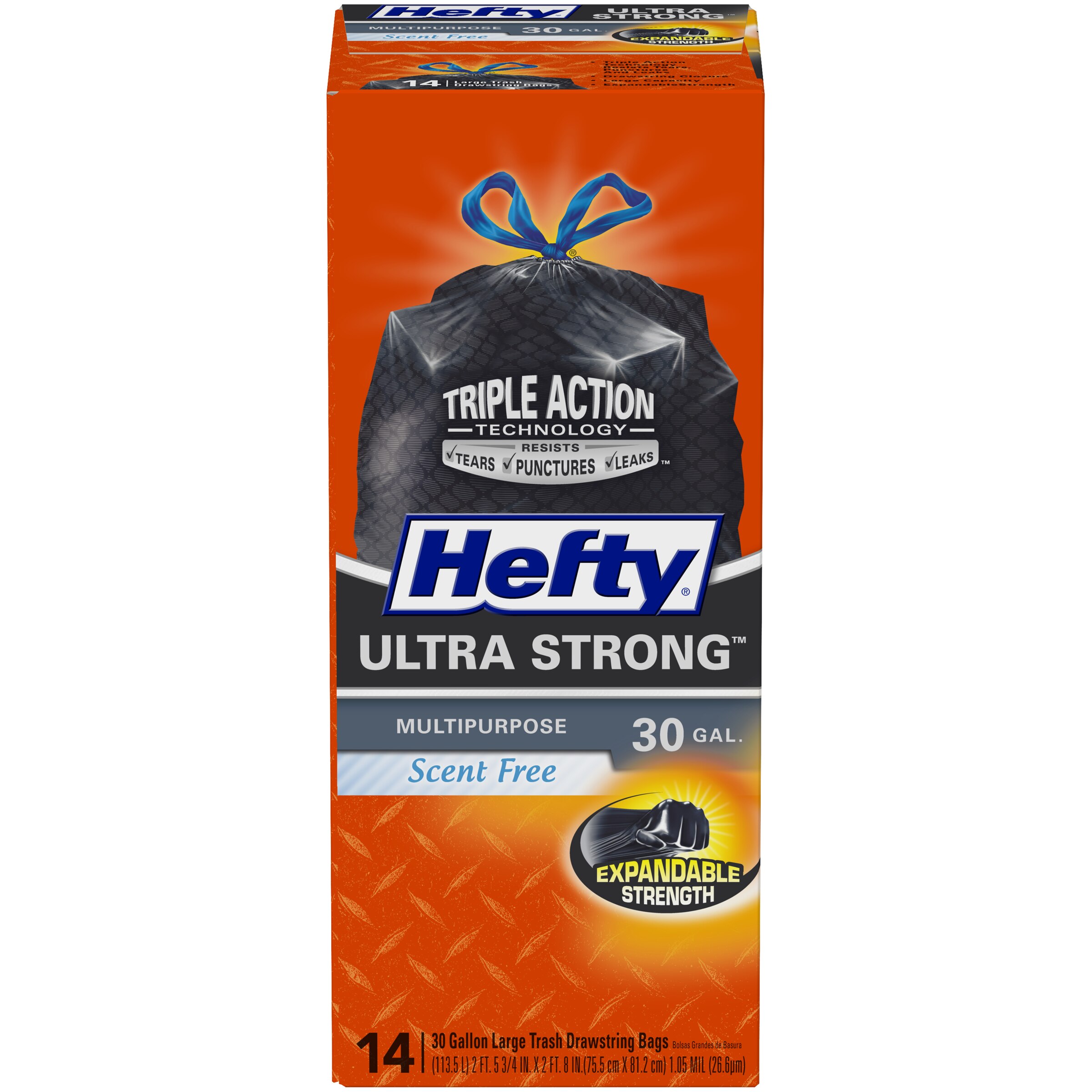 Hefty - Bolsas para basura con cordón, multiuso, grandes, ultrarresistentes, 30 galones, 14 u.