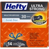 Hefty Ultra Strong Large Multipurpose Drawstring Trash Bags, Scent Free, 30 Gallon, 14 CT, thumbnail image