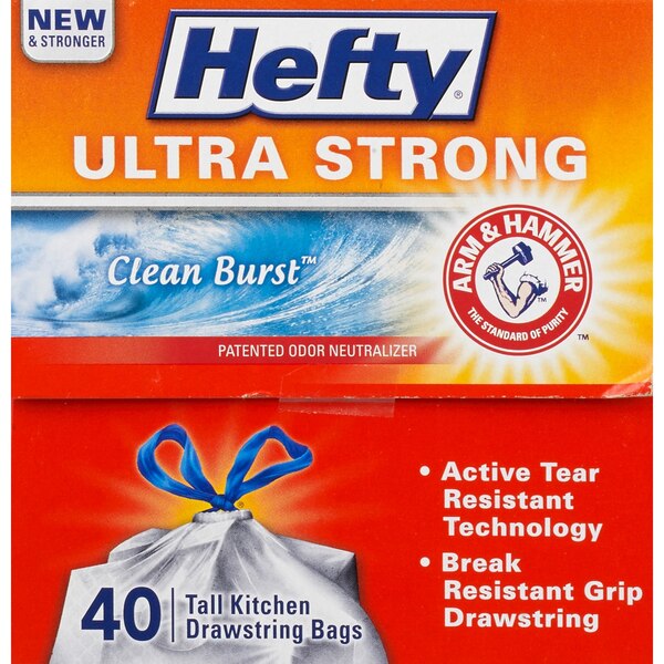 Hefty Ultra Strong 13 Gallon Tall Kitchen Drawstring Bags, 40 Bags