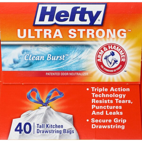 Hefty Ultra Strong 13 Gallon Tall Kitchen Drawstring Bags, 40 Bags