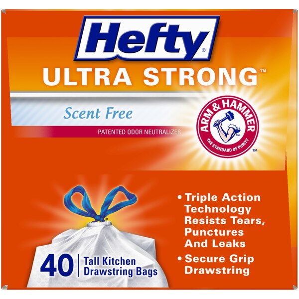 Hefty Ultra Strong Tall Kitchen Drawstring Trash Bags, 13 Gallon, 40 CT