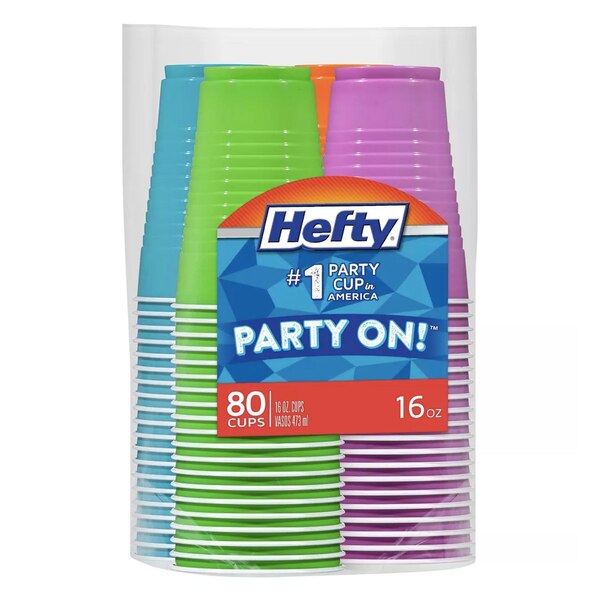 Hefty Party On! Disposable Cups, Assorted Color, 16 OZ, 80 CT