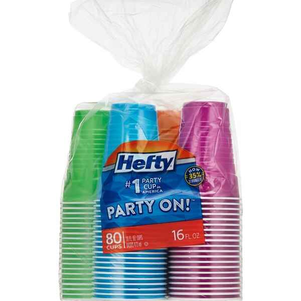 Hefty Party On! Disposable Cups, Assorted Color, 16 OZ, 80 CT