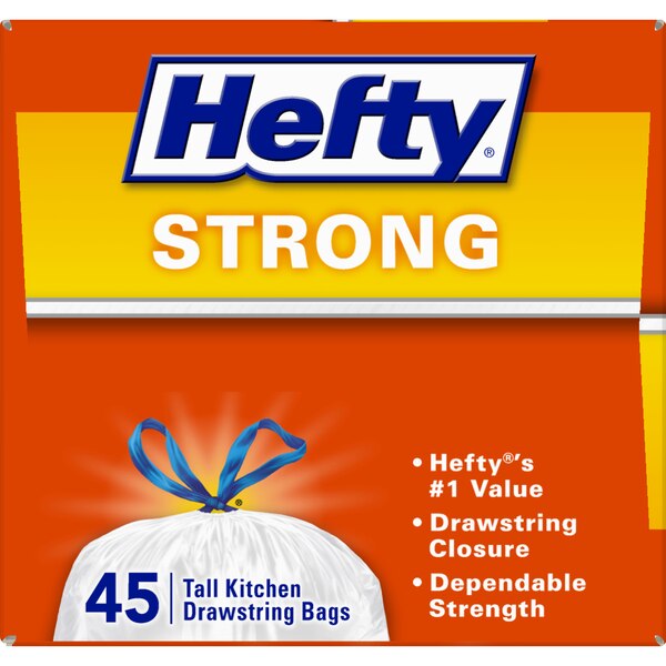 Hefty Strong Drawstring Tall Kitchen Bags 13 Gallon, 45 ct