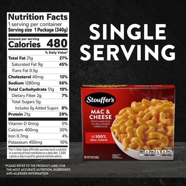 Stouffer’s Macaroni and Cheese, Single Serve, Frozen Entrees for One, Easy Frozen Dinners, 12 oz