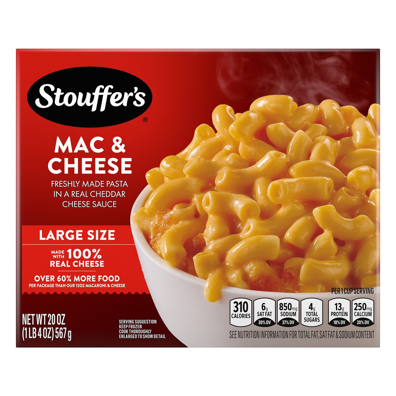 Stouffer’s Macaroni and Cheese, Large Size, Oven or Microwave Dinner, Easy Frozen Dinners, 20 oz