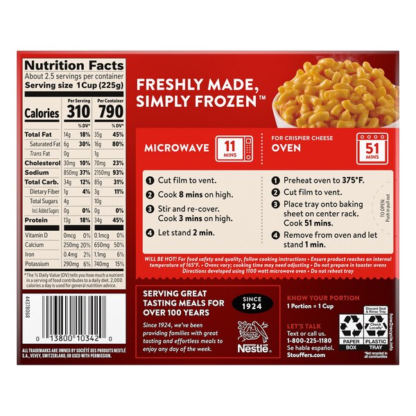 Stouffer’s Macaroni and Cheese, Large Size, Oven or Microwave Dinner, Easy Frozen Dinners, 20 oz