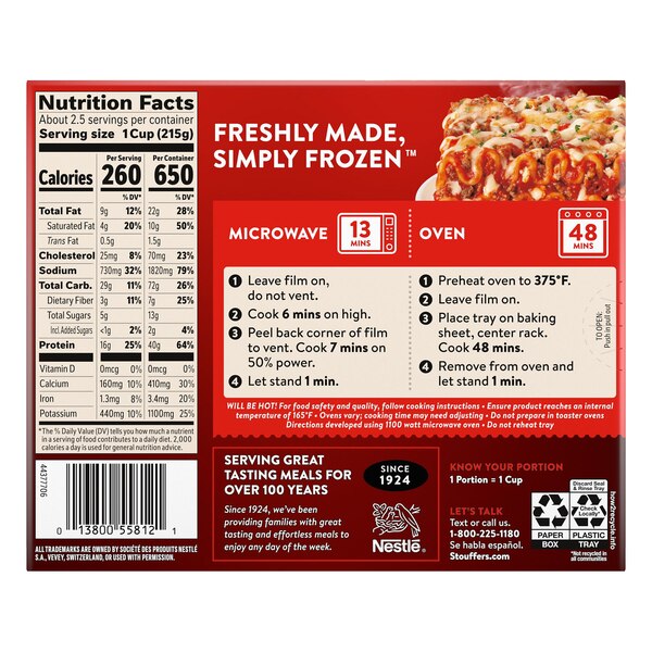 Stouffer's, Large Size Lasagna with Meat and Sauce Frozen Meal, 19 oz