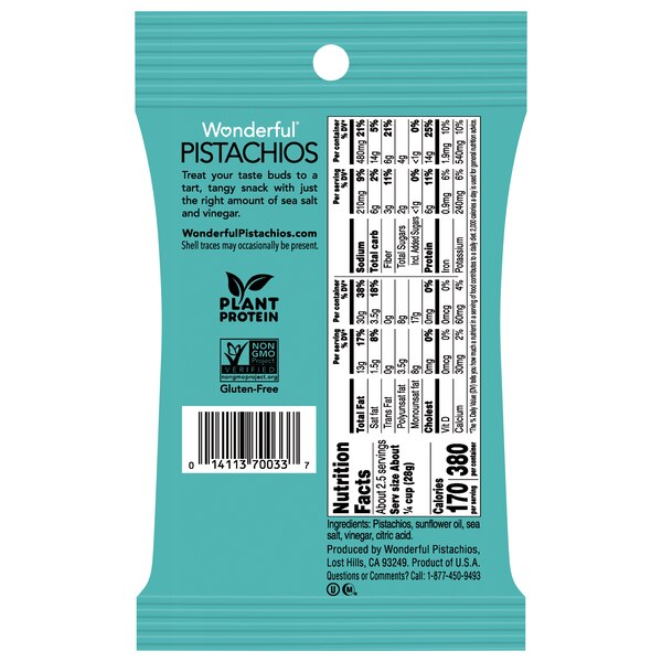 Wonderful Pistachios, No Shells, Sea Salt & Vinegar Nuts