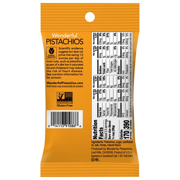 Wonderful Pistachios, No Shells, Honey Roasted Nuts