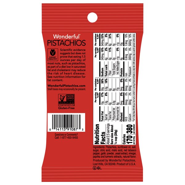 Wonderful Pistachios, No Shells, Chili Roasted Nuts