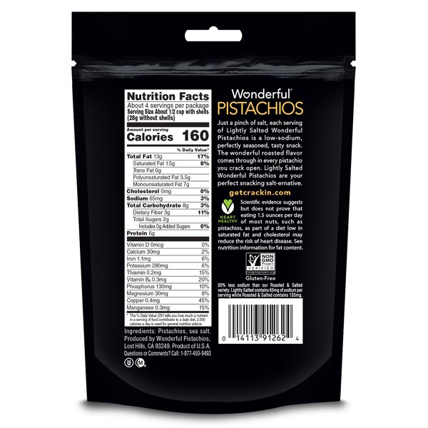 Wonderful Pistachios, Roasted and Lightly Salted, 16 oz
