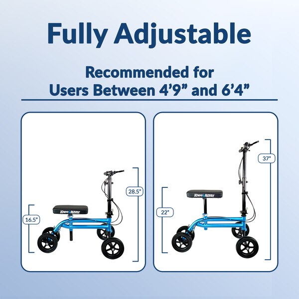 KneeRover - Scooter de rodilla económico con manubrio y sistema de doble freno en azul metálico