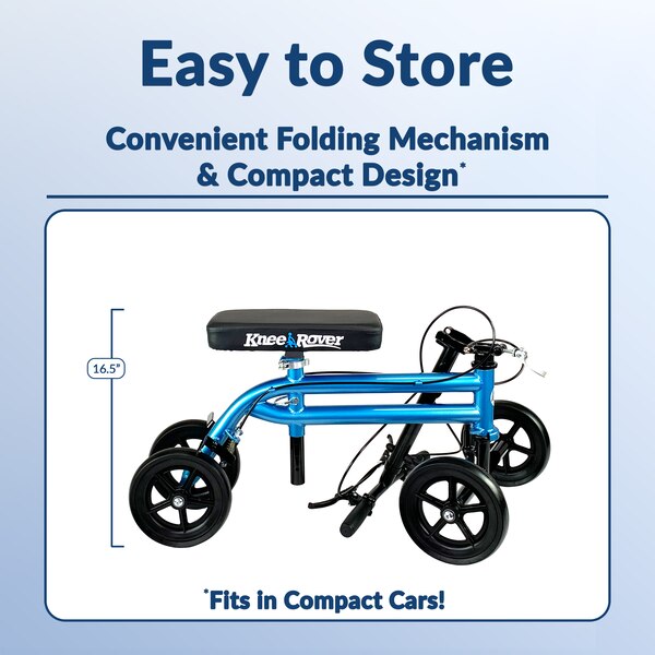 KneeRover - Scooter de rodilla económico con manubrio y sistema de doble freno en azul metálico