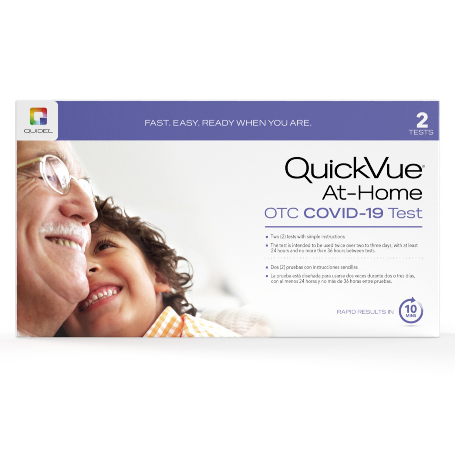Kits de 2 pruebas en el hogar QuickVue contra el COVID-19 sin receta médica