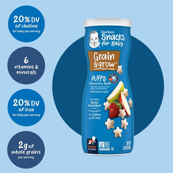 Gerber, Stage 3 Baby Food, Strawberry Apple Puffs, 1.48 OZ